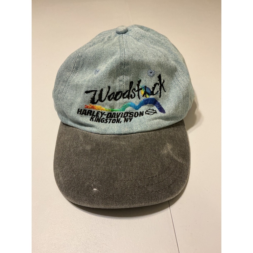 Harley Davidson Woodstock Kingston NY‎ Denim Baseball Cap Hat Blue Grey Snapback